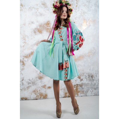 Embroidered Wrap Around Dress "Colouring" Mint